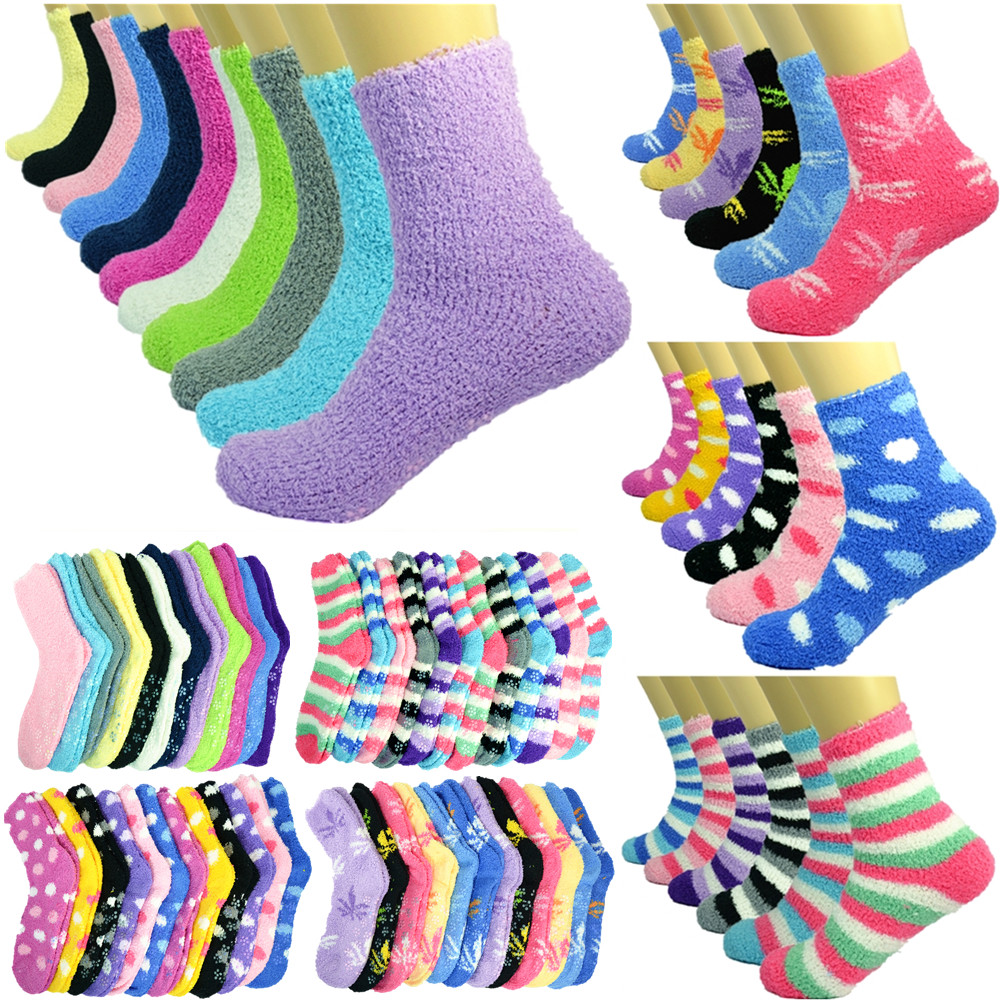 3-10 Pairs Women Anti Slip Winter Non Skid Soft Cozy Fuzzy Socks Home Slipper