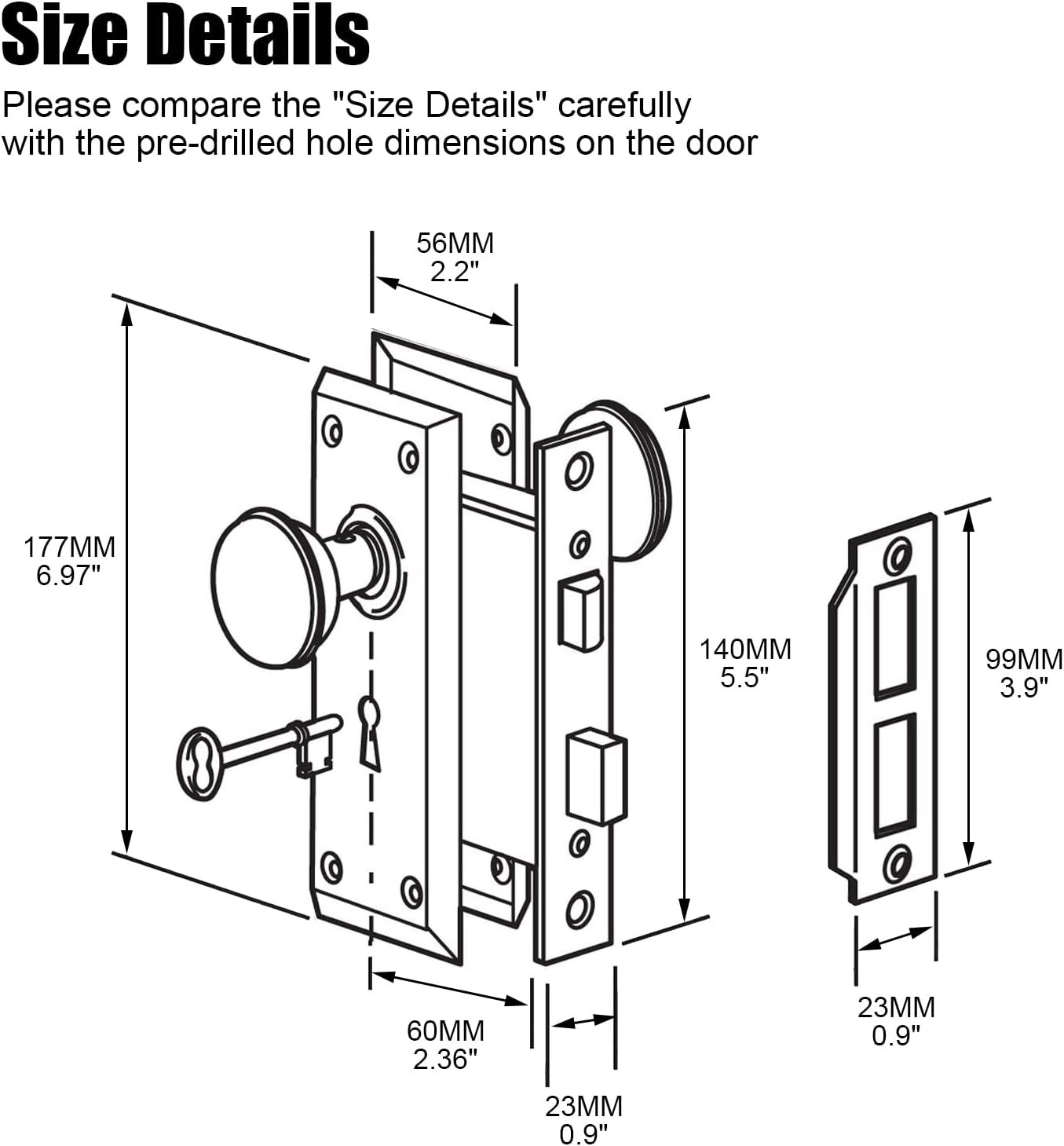 Mortise Lock Set for Interior Door, 1 Pack, Brushed Nickel