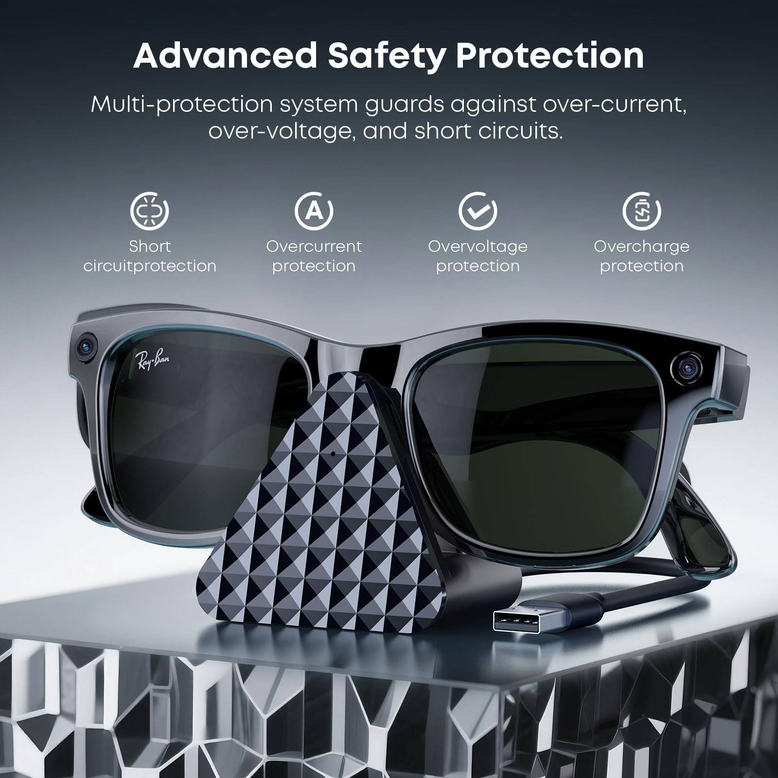 Cisain Charging Dock Compatible with Ray-Ban Meta Smart Glasses Black