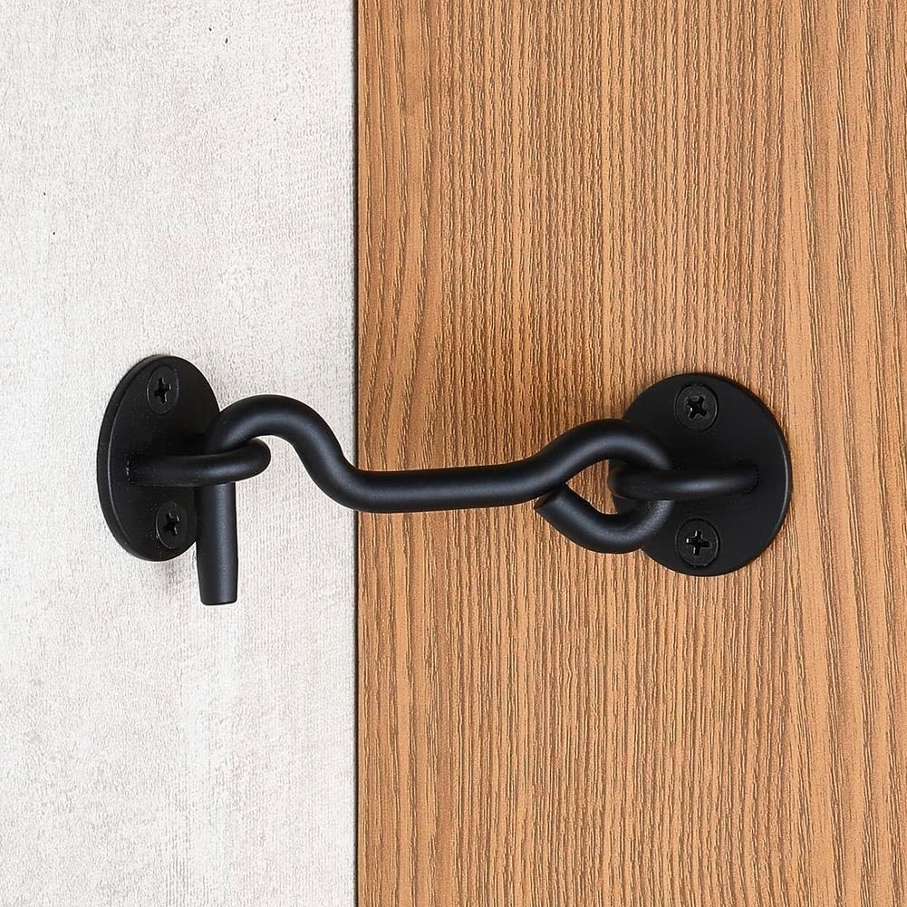 Elegant 4-Inch Privacy Hook and Eye Latch for Sliding Barn Doors - Black