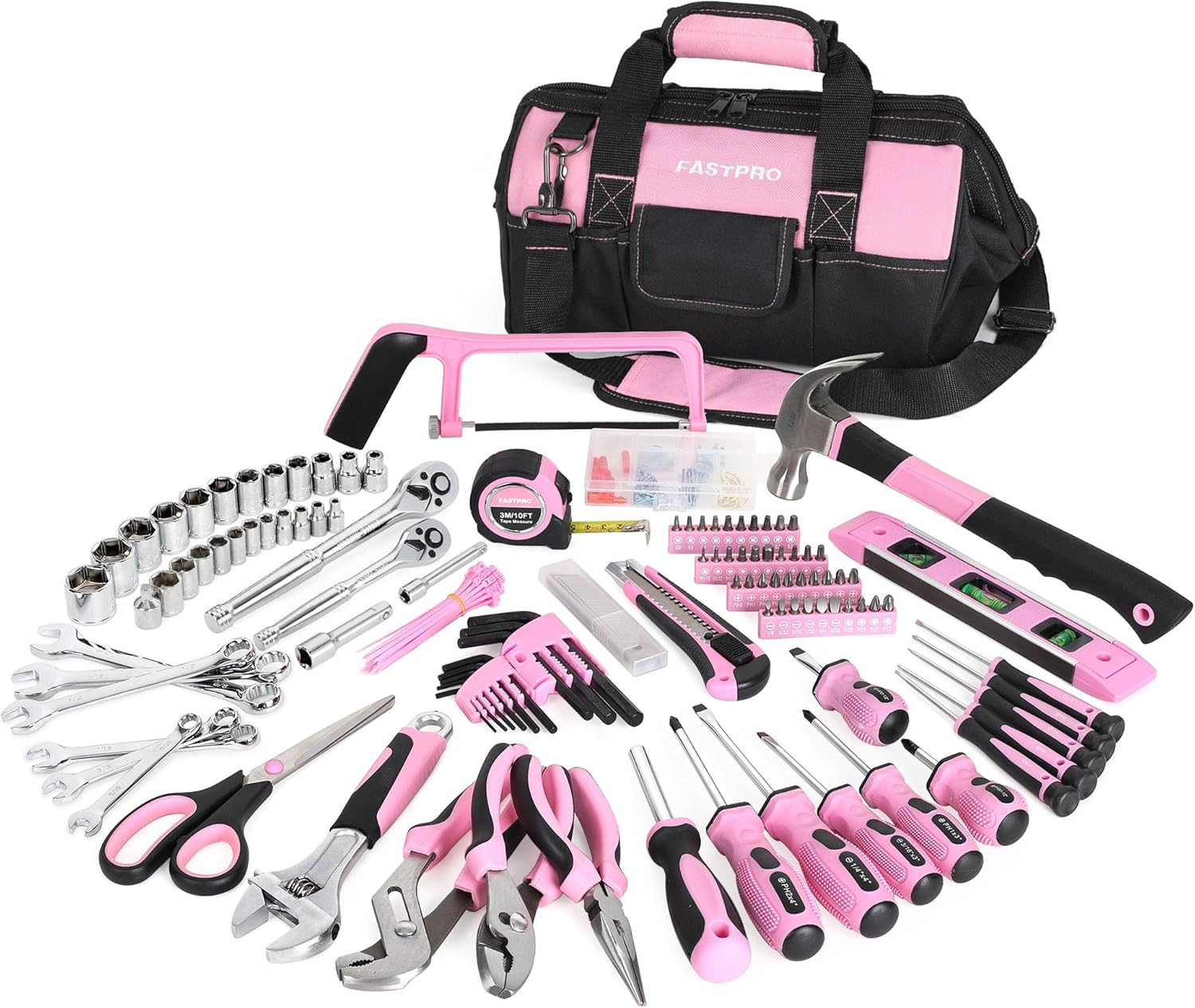268-Piece Pink Tool Set with 20V Cordless Drill - Stylish & Functional!