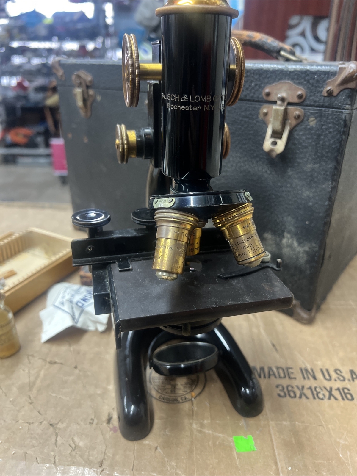 Vintage Rare 1915 Bausch & Lomb Optical Co. Iron and Brass Microscope