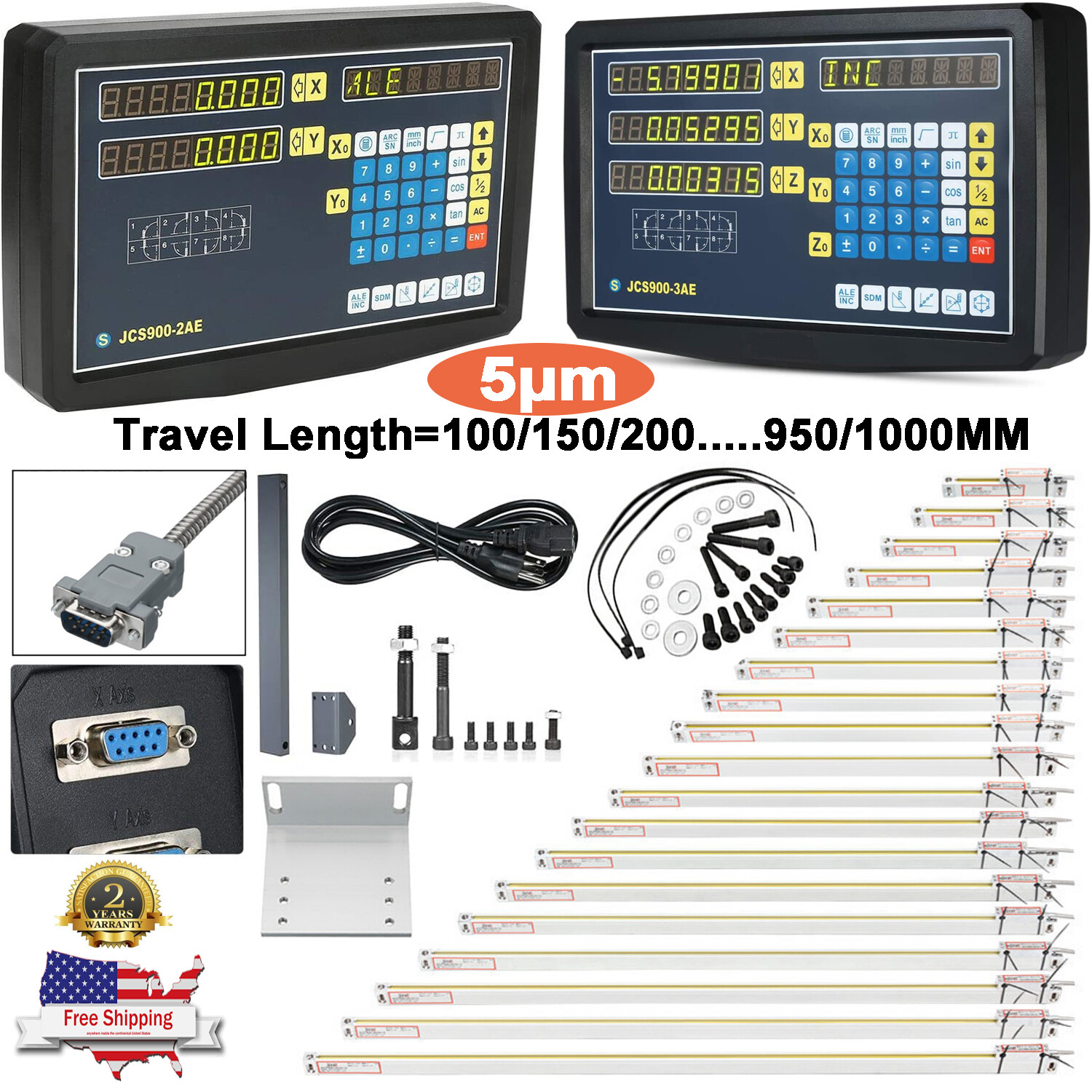 iMeshbean Digital Readout 2/3 Axis DRO w/ Linear Scale 5μm Glass Encoder for CNC