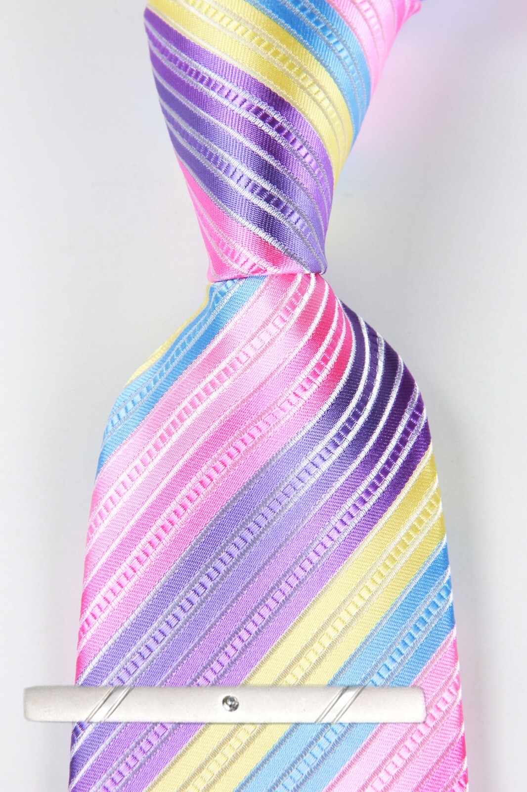 New Classic Striped Pink Blue Purple Jacquard Weave 100% Silk Men's Necktie Tie