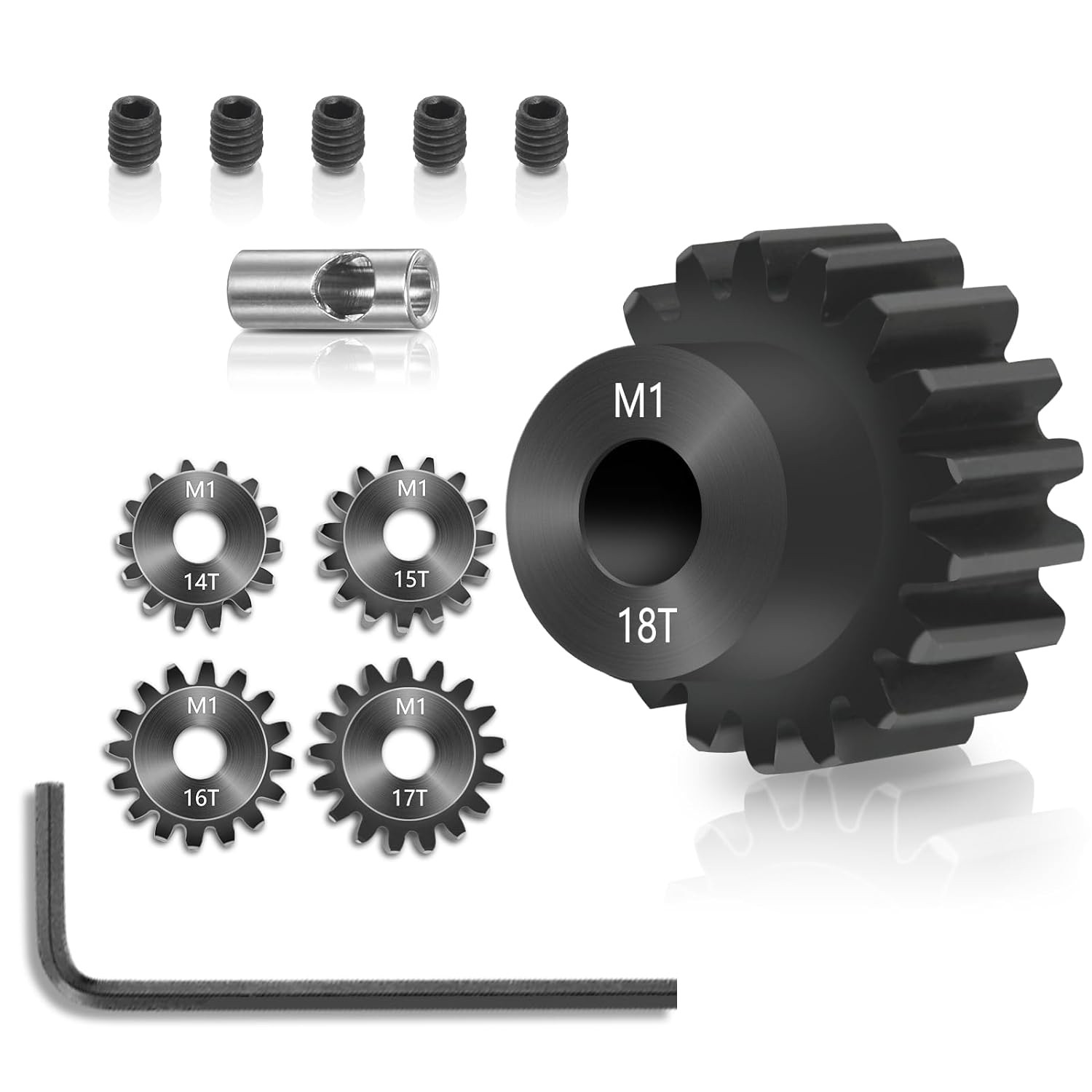 Pinion Set 5 Piece, 14T 15T 16T 17T 18T M1 Metal Hardened 5491