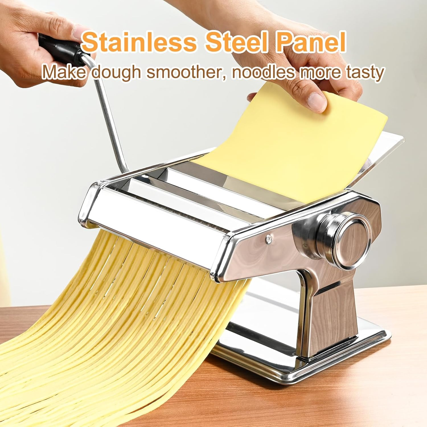 Manual Pasta Maker Machine, 9 Adjustable Thickness Settings, Roller and Cutter f