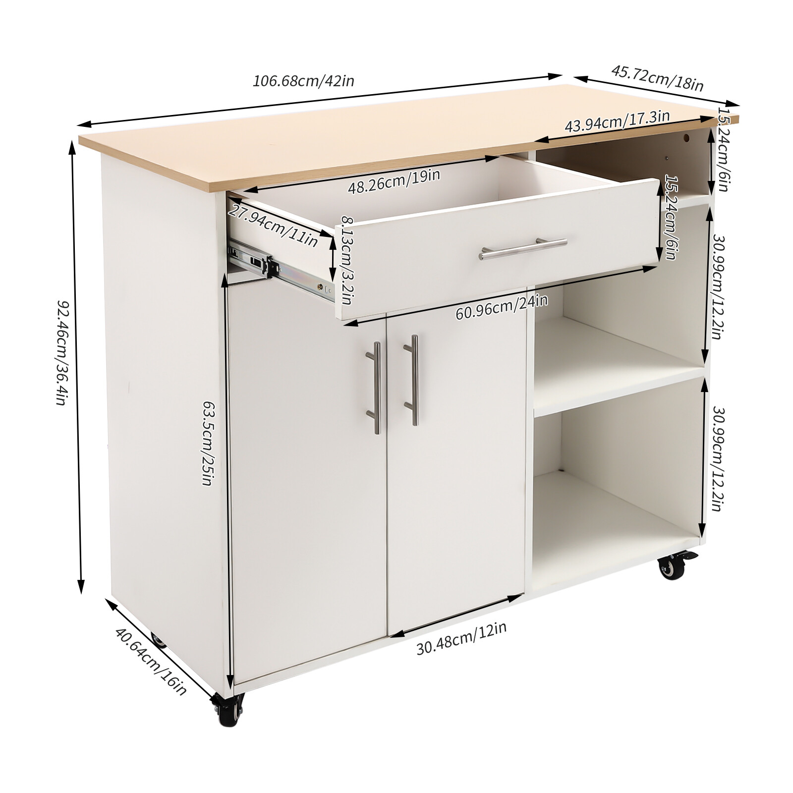 Island Side Table Kitchen Cart Rolling Kitchen Free Standing Trolley w/Drawer