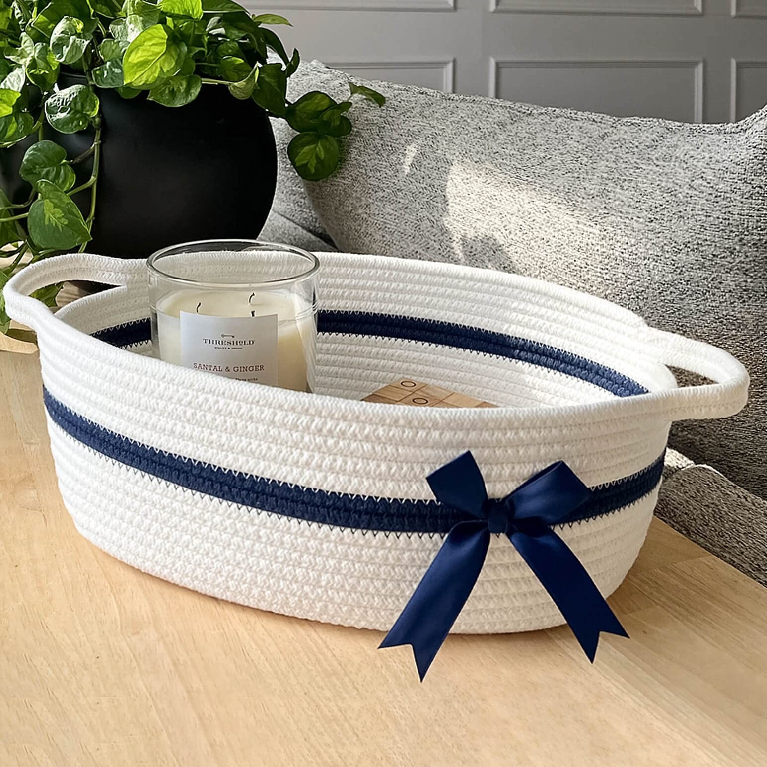 CHICVITA White Small Basket for Gifts, Baby Cute Basket for Nursery Toys, Dia...