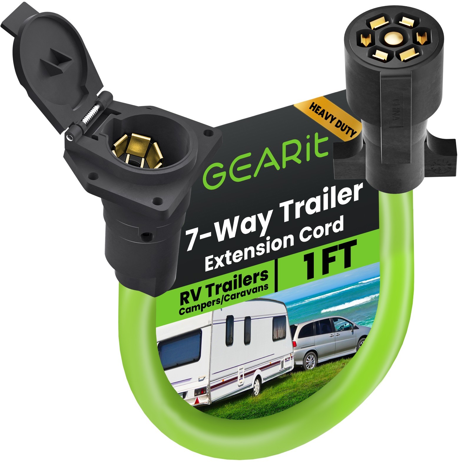 7-Way Trailer Extension Cord 1ft 7-Pin Connector for Truck RV Camper