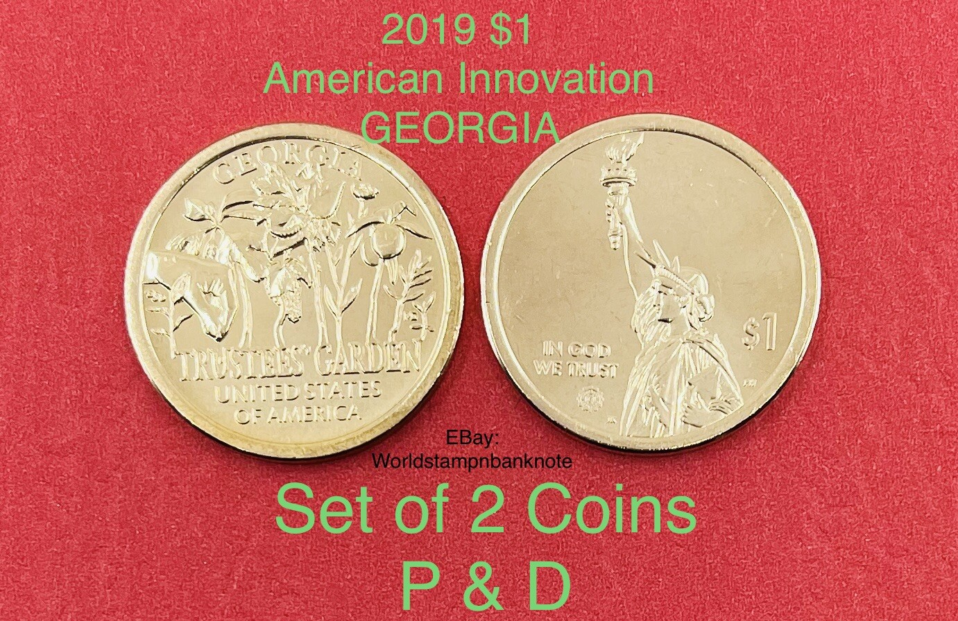 2019 Set Of 2 Coins P+D $1 Coin American Innovation Georgia Uncirculated.#C416