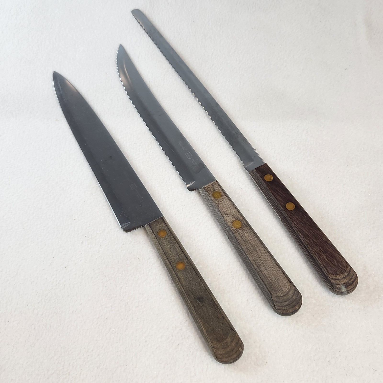 Viscount Ekco Bread+Chef+Serrated Knives Full Stainless Steel Blade Wood Handles