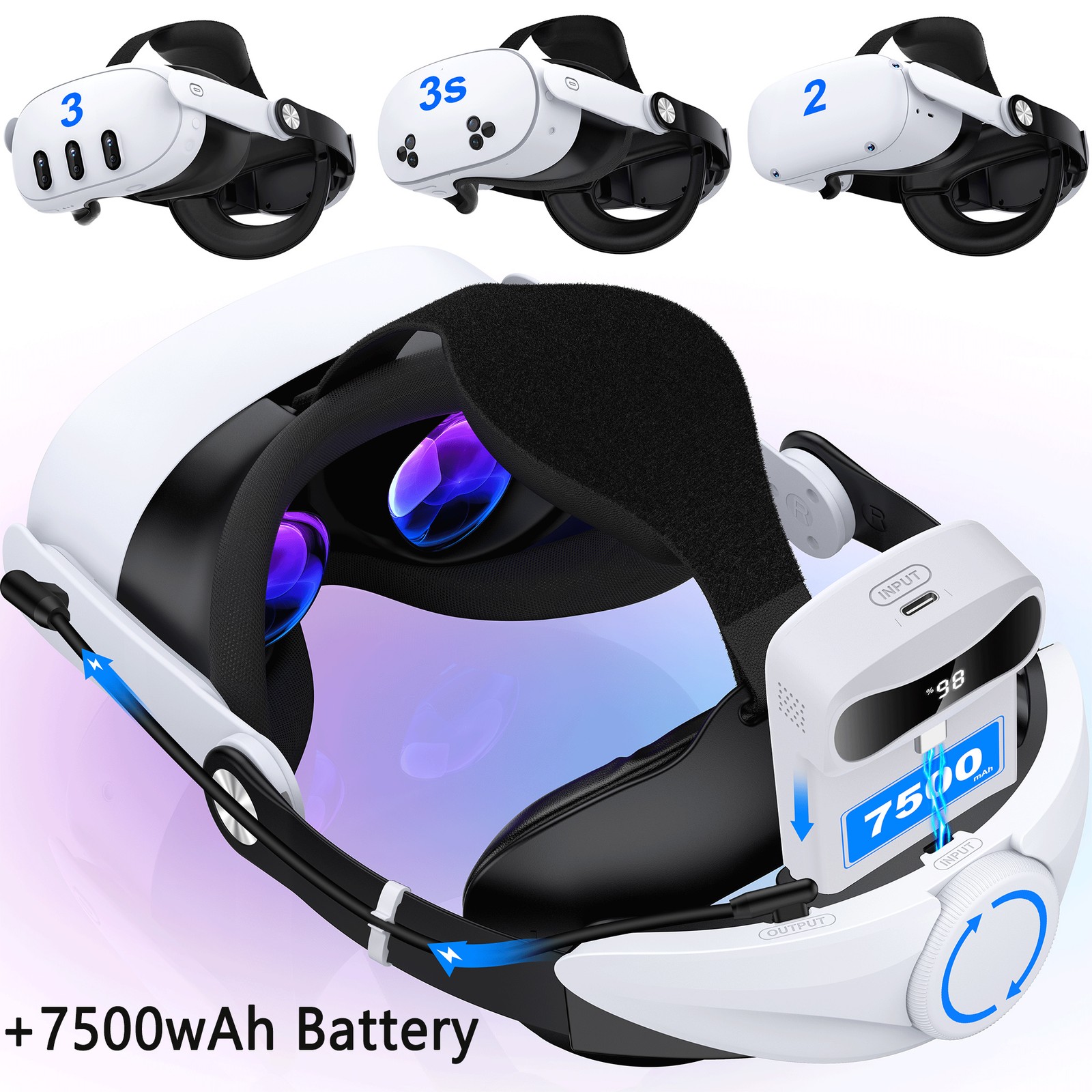 7500mAh For Meta Oculus Quest 3/ 3S/ 2 Headset Elite Head Strap With sponge