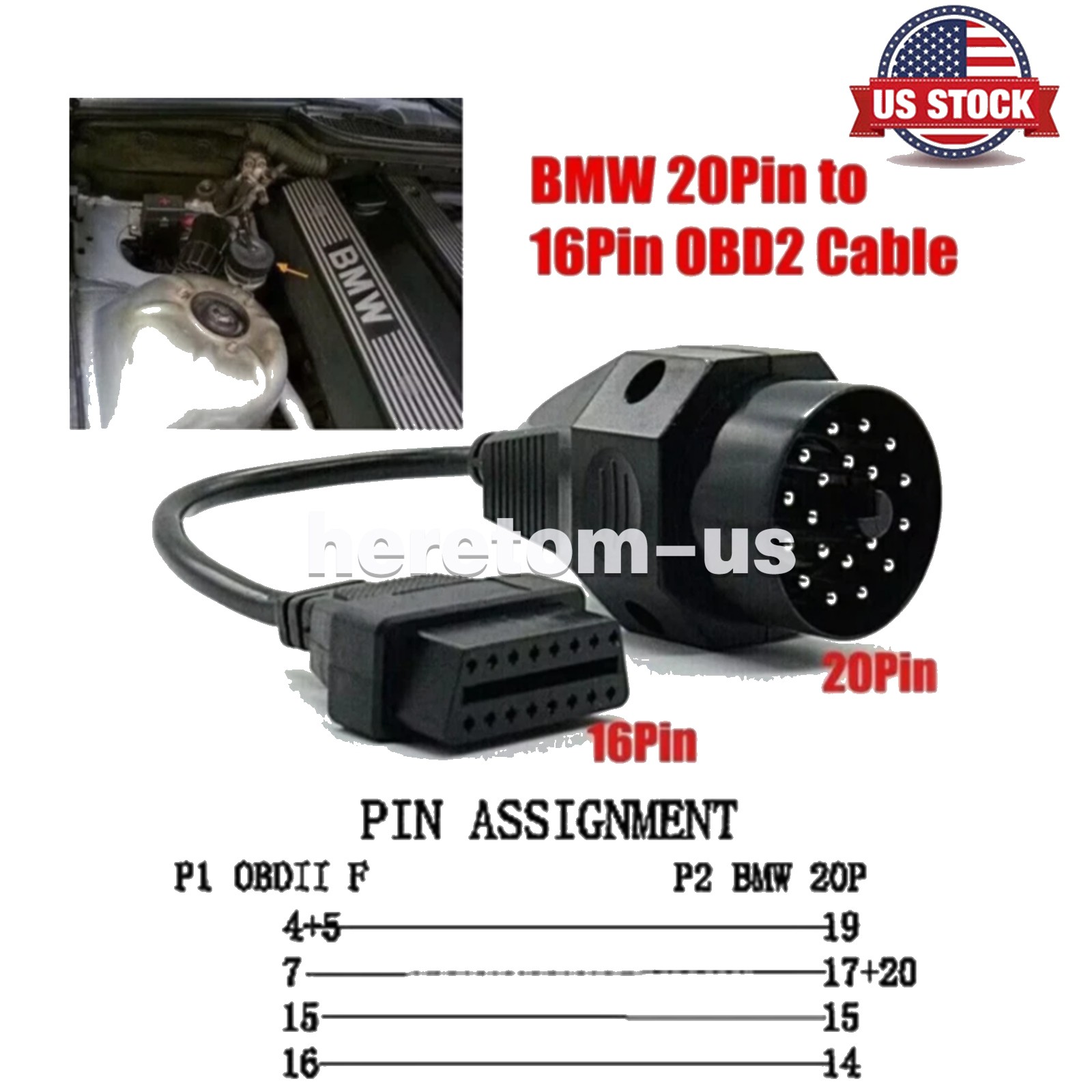 OBD2 Cable Diagnostic Adapter Plug 20Pin OBD1 to 16Pin BMW E46 E39 E38 E36 E30