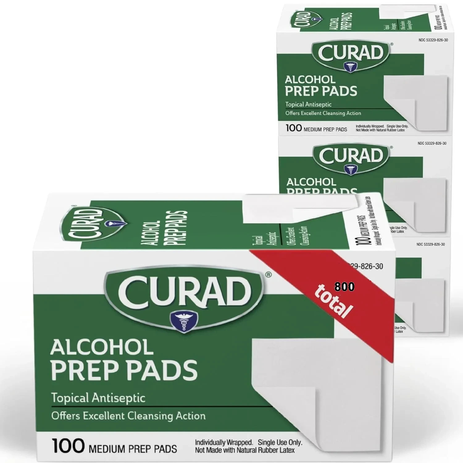 CURAD Alcohol Prep Pads, Medium Isopropyl Alcohol Wipes Individually (800 Total)