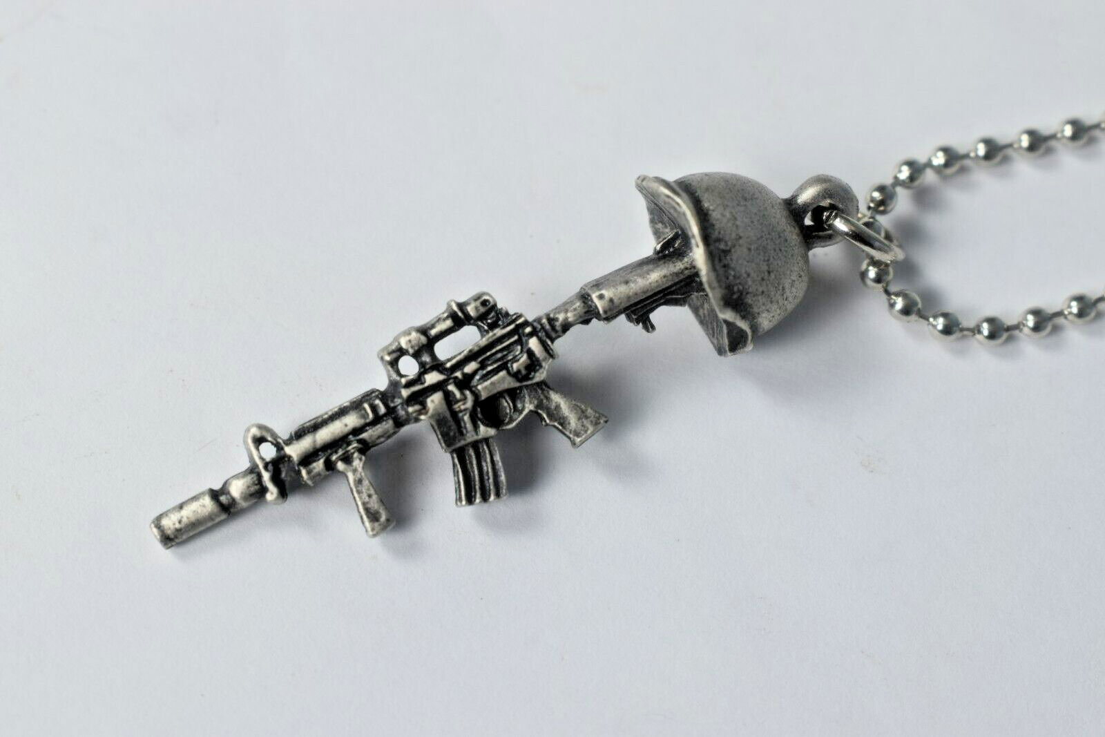 M16 battle cross memorial helmet necklace