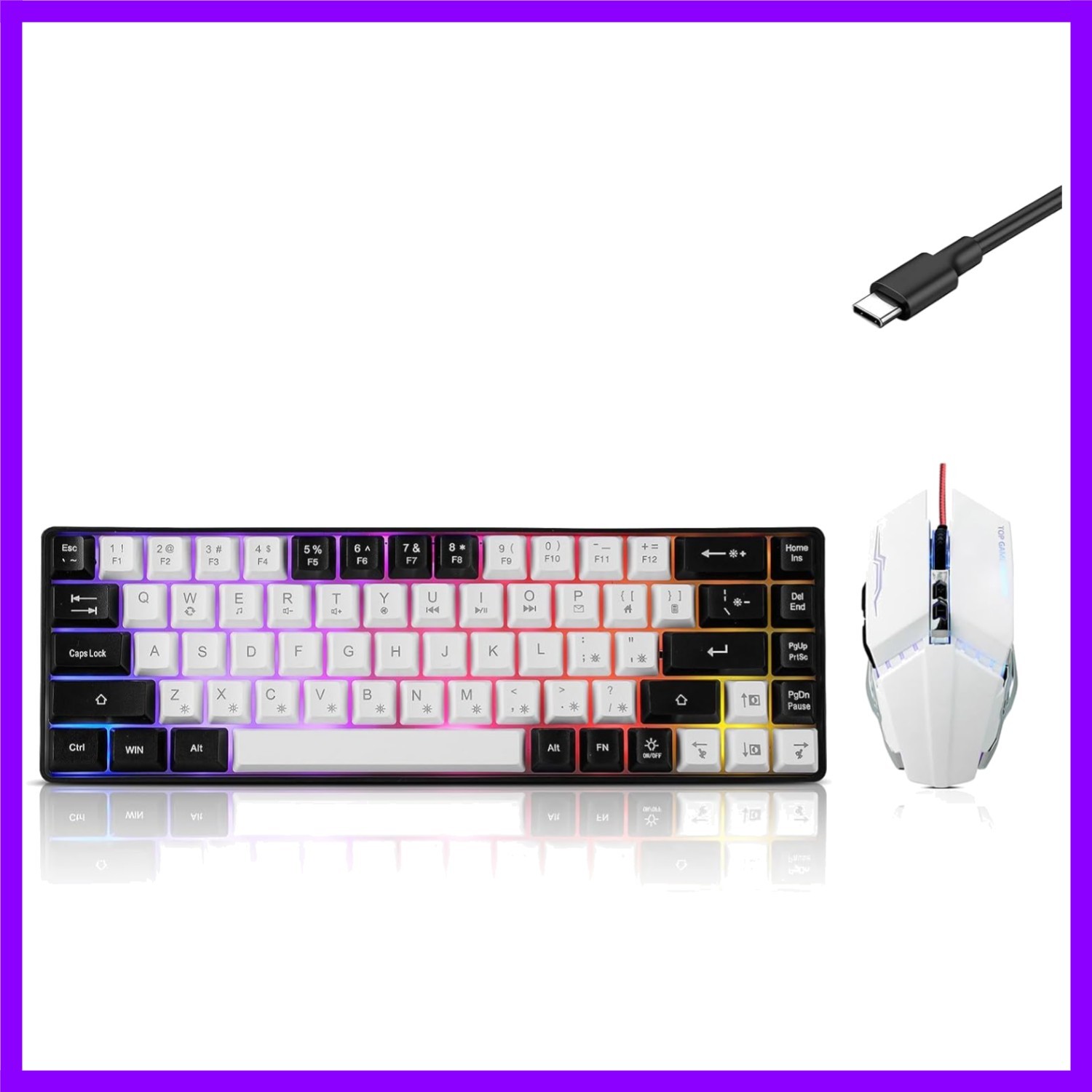 Wired 60% Gaming Keyboard and Mouse Combo, Ultra-Compact 61 Keys RGB Backlit