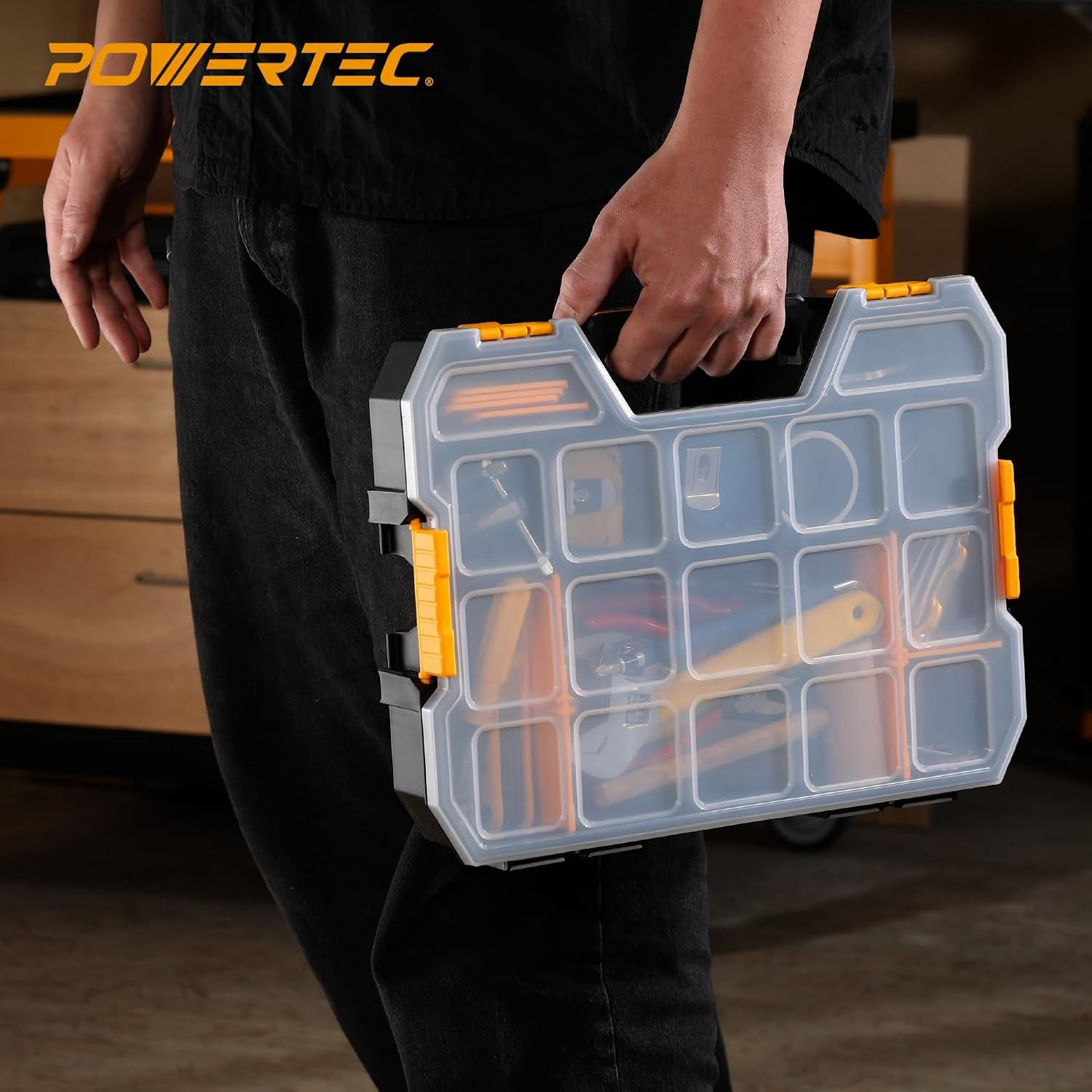 Stackable Tool Box Organizer with Removable Dividers - 17 Compartments, Interloc