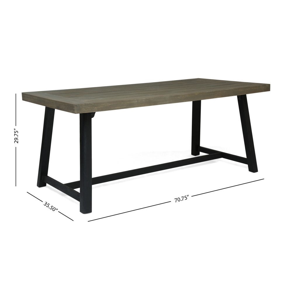 Rustic Acacia Wood Outdoor Dining Table, Slat Panel Top, Gray & Black