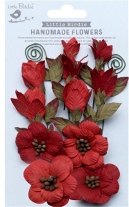 Little Birdie Denny Paper Flowers 13/Pkg-Scarlet Blend
