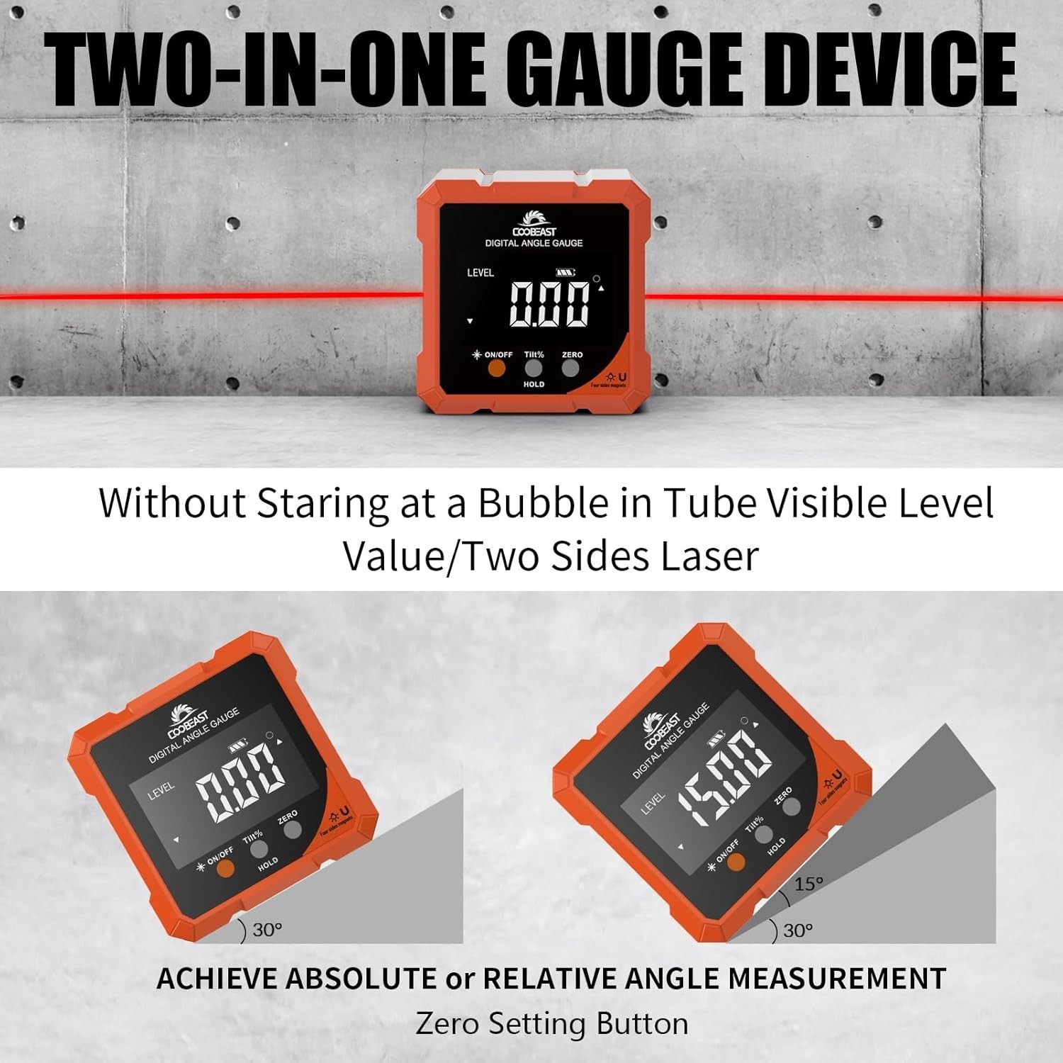 Rechargeable Mini Protractor with Strong Magnets & Laser for Accurate Measuring