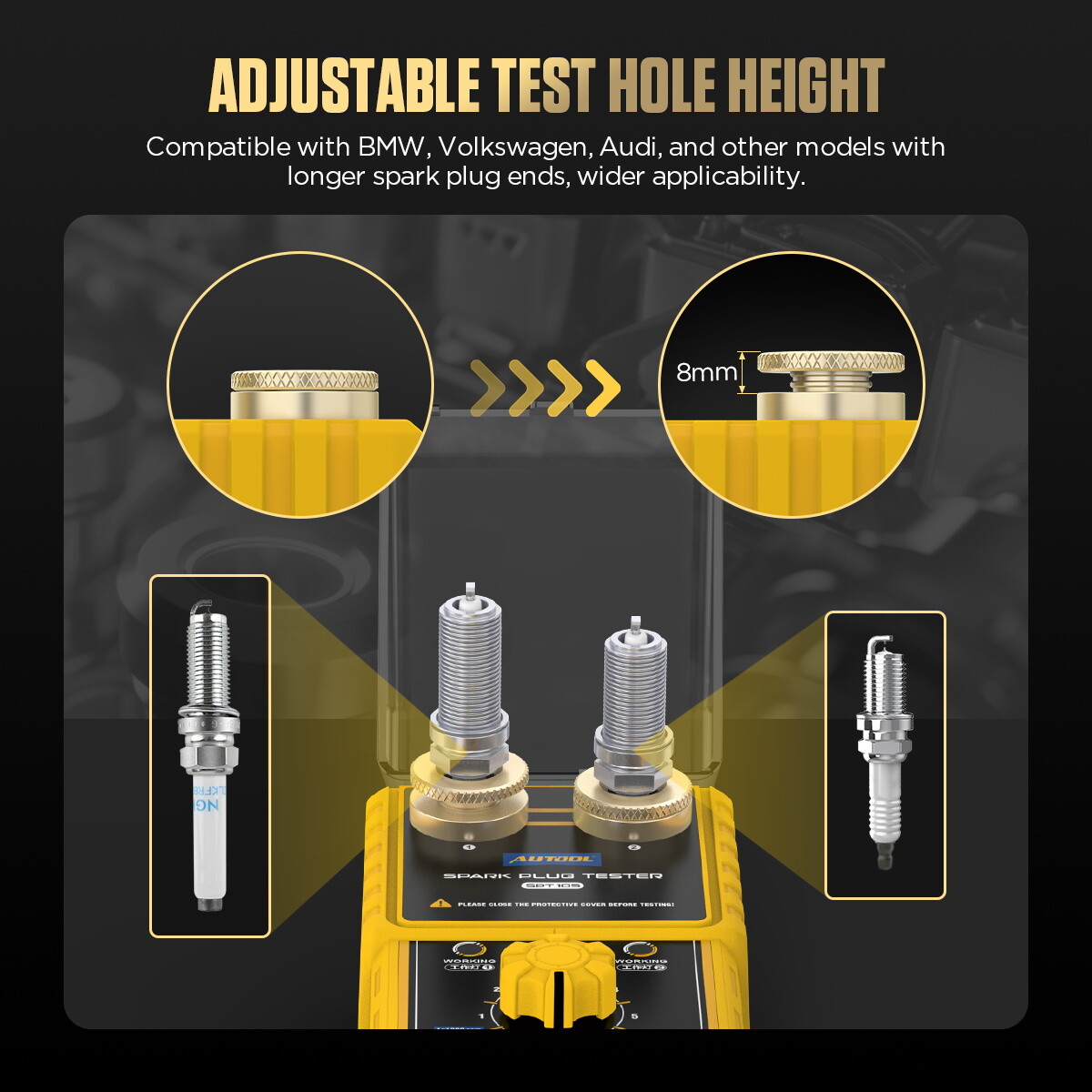 Spark Plug Tester Car Engine Ignition Plug Analyzer Adjustable Test Hole Height