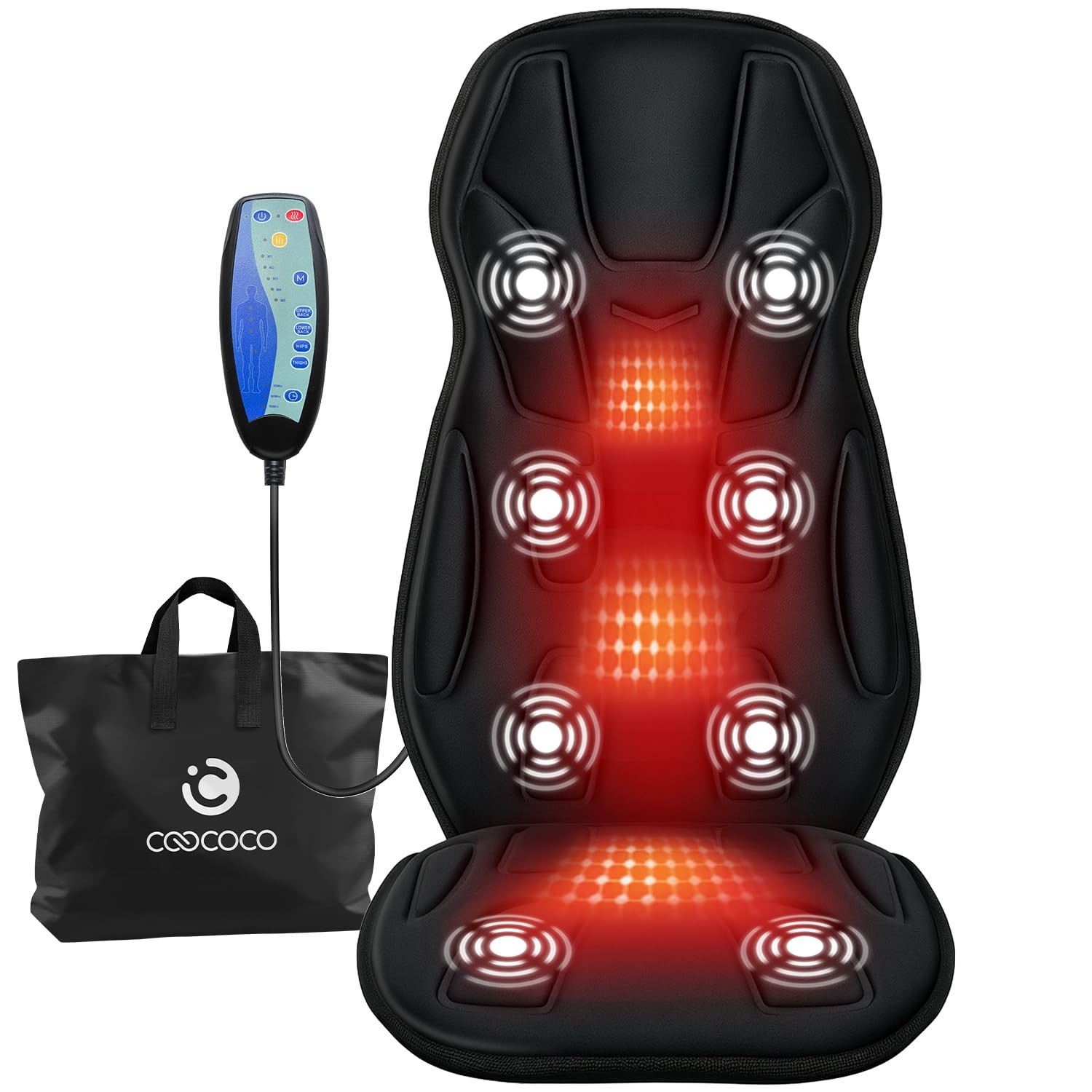 CooCoCo Back Massager with Heat, Massage Seat 26.4"*17.7"*18.5", Black