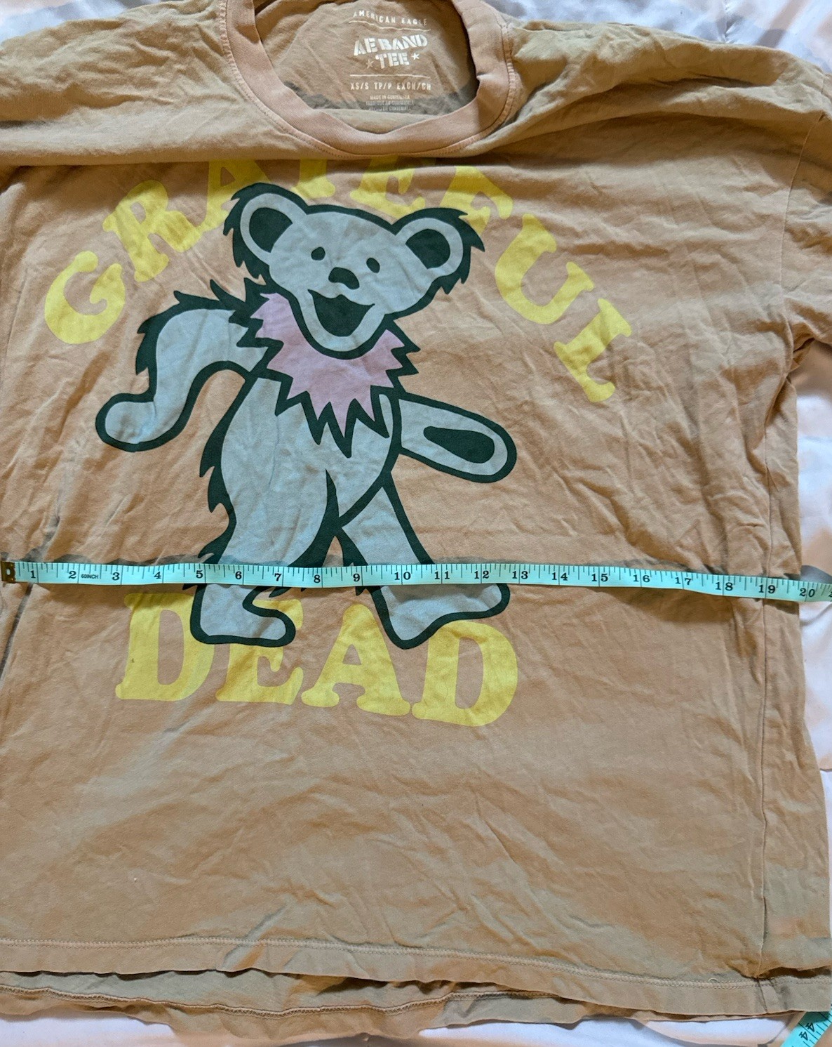 American Eagle Tan Grateful Dead Bear Band Tee XS/S
