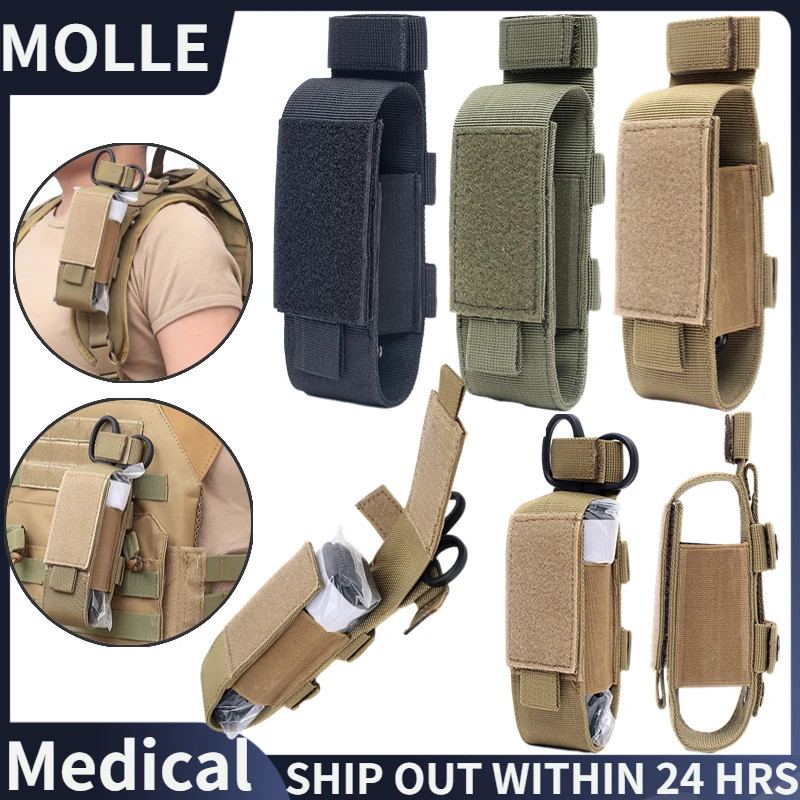 MOLLE Nylon EMT Trauma Shears TQ Pouch EDC Belt Flashlight Holster Storage