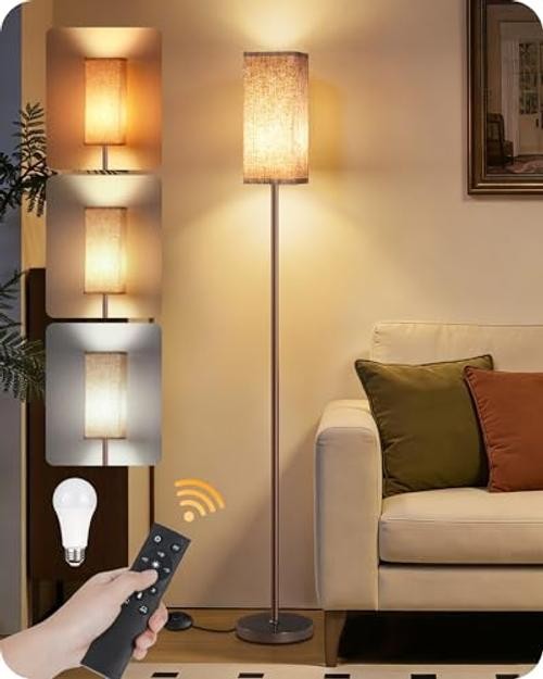 64.2'' Dimmable Floor Lamp for Living Room with Remote and Foot Brown + Beige