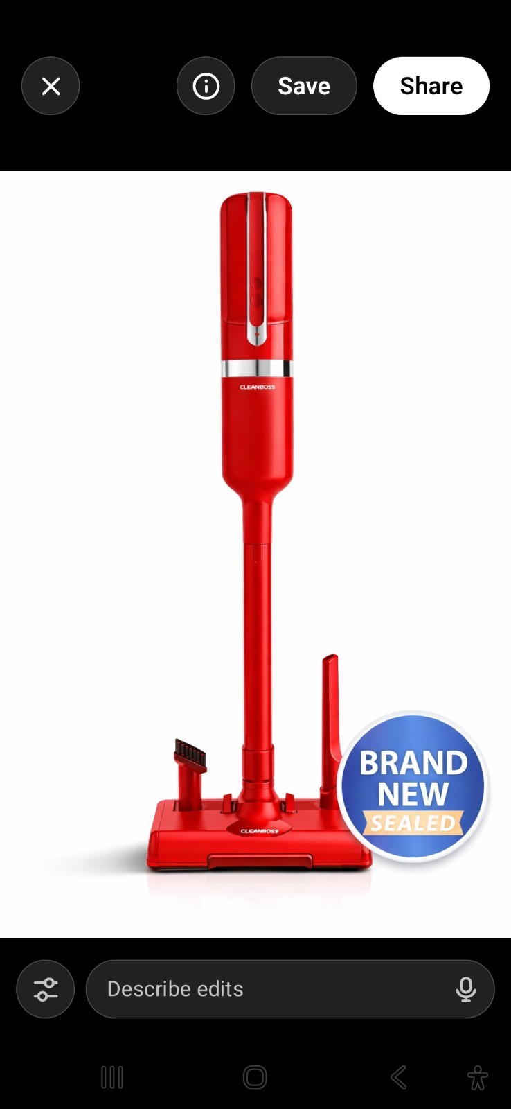 CleanBoss Cordless Stick Vacuum Red Lightweight Bagless w/ Attachments -NEW-