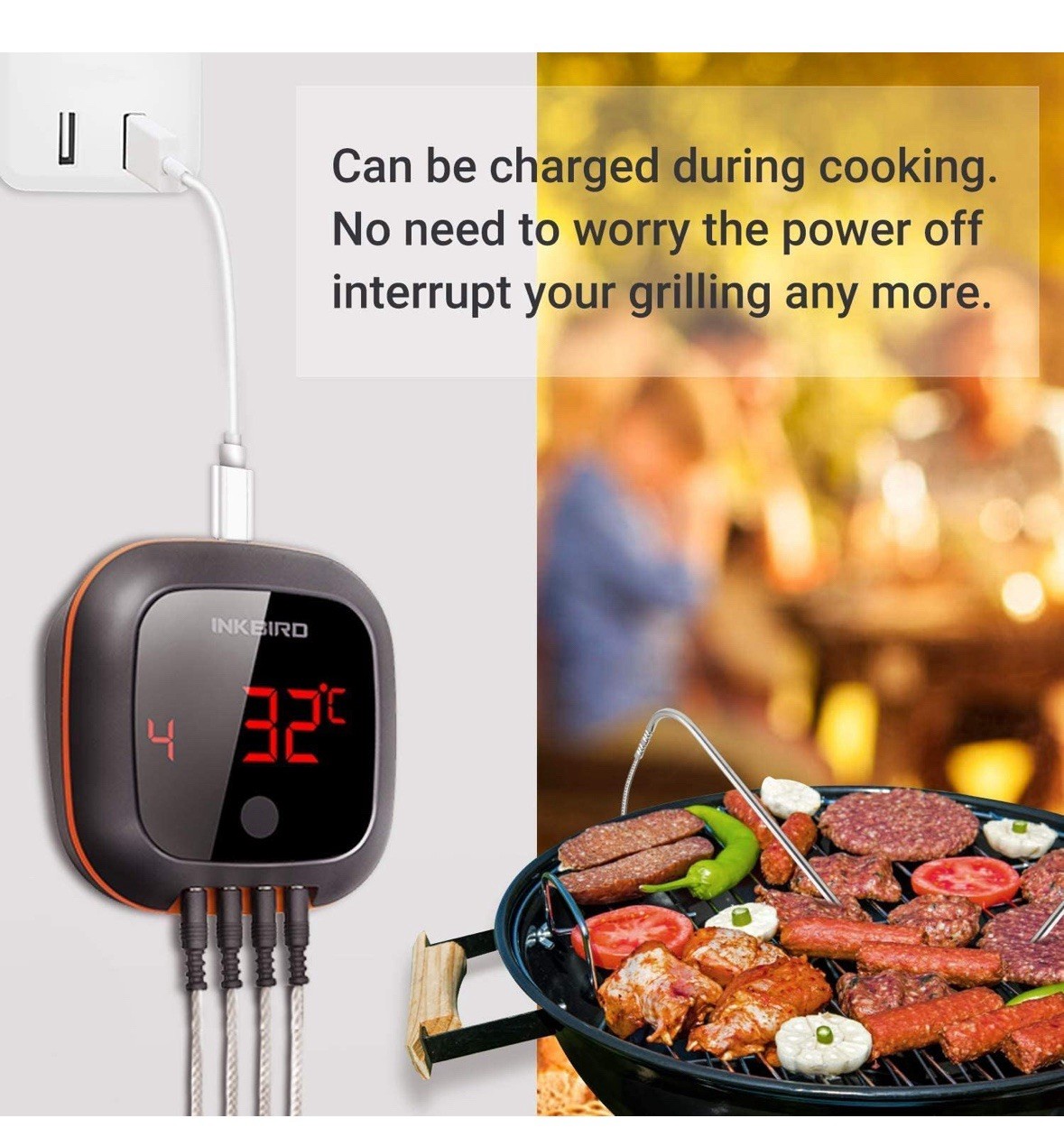 Inkbird Bluetooth Digital Wireless Meat Thermometer with 4 Probes Timer