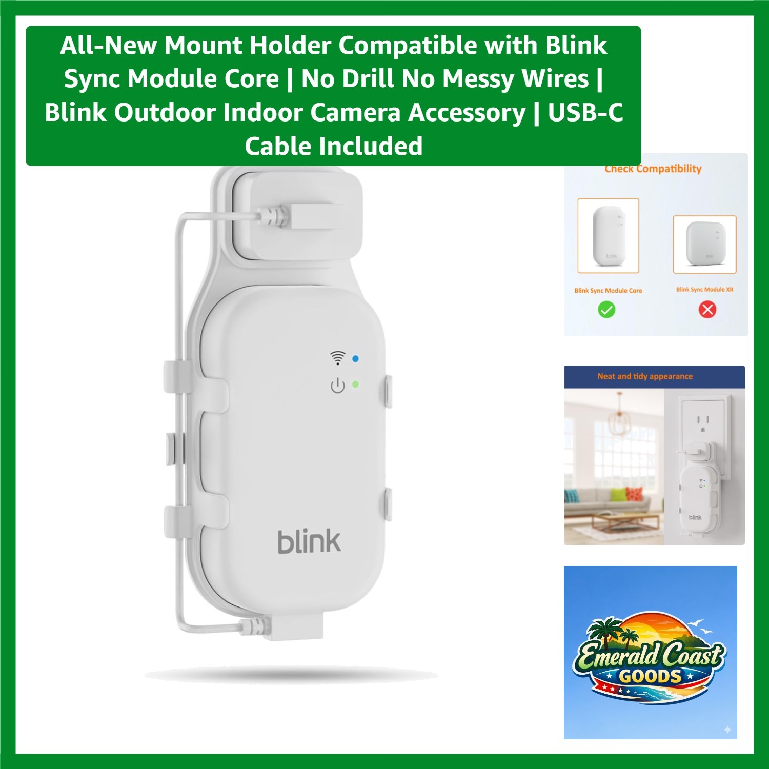 Wall-Mount Holder for Blink Sync Module Core - Tidy Cable Management Included