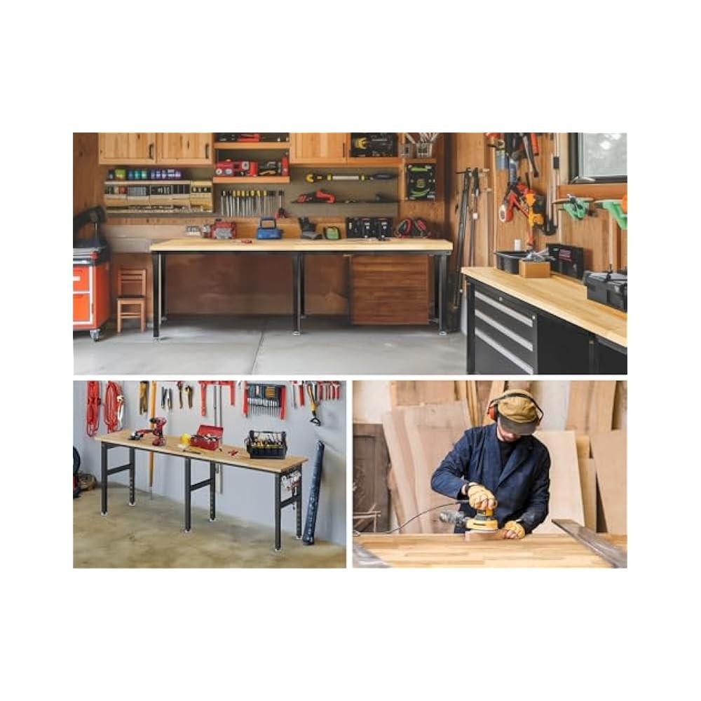 5000 lb Capacity Workbench, 96" Rubber Wood, Perfect for Home & Garage