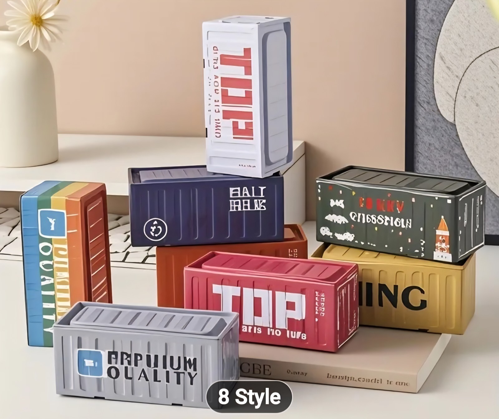 Mini Storage Box Creative " Container" Style - Desktop Organizer w/lid - Metal