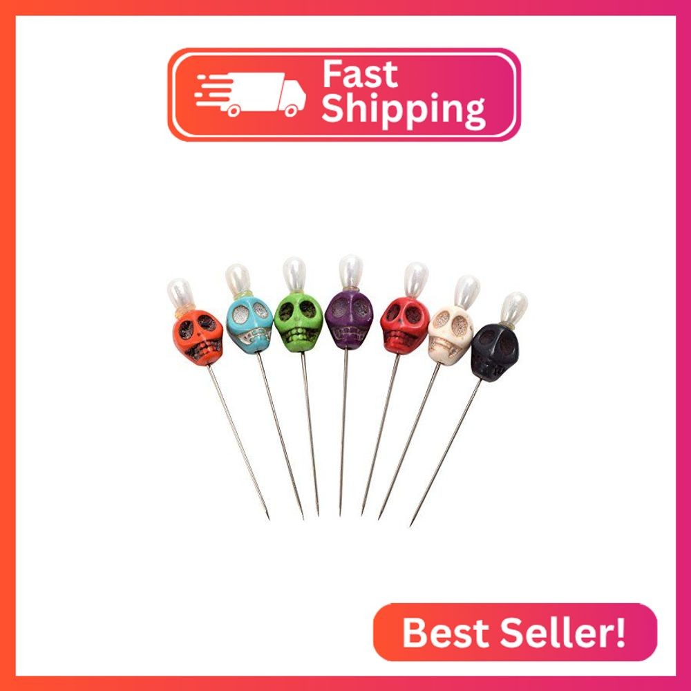 BLESSUME 7pcs Candle Magick Ritual Pins Skull Top (Multi)