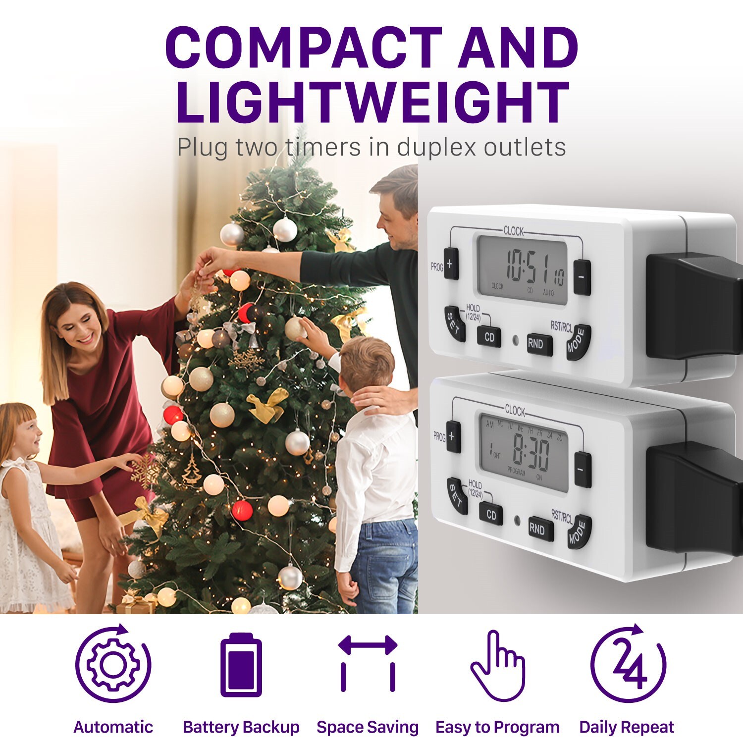 Indoor 7 Day 24 Hour Programmable Digital Wall Outlet Light Timer Plug In Switch