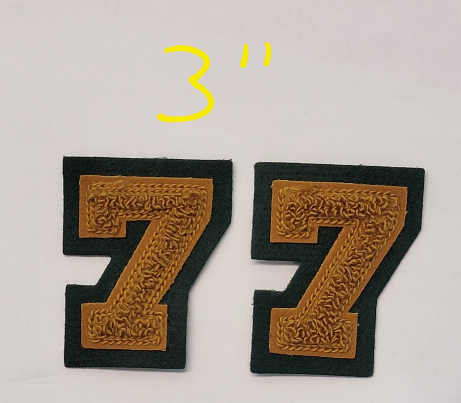 #77 Varsity Letterman Jacket Felt Patch tan Bronze? and green 3"