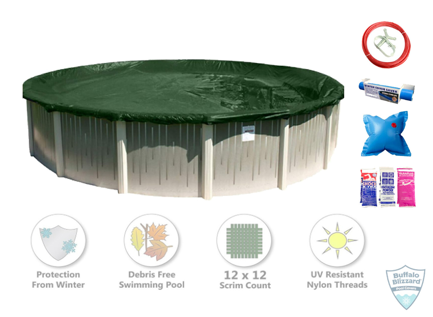 Buffalo Blizzard Ripstopper Round Swimming Pool Winter Pool Cover Package