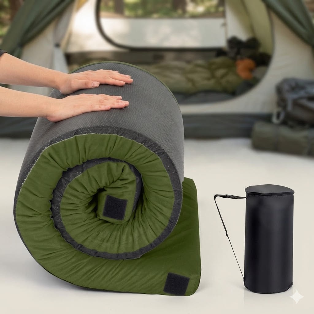 75" Memory Foam Camping Sleeping Pad Floor Mattress Roll Up Guest Bed Army Green