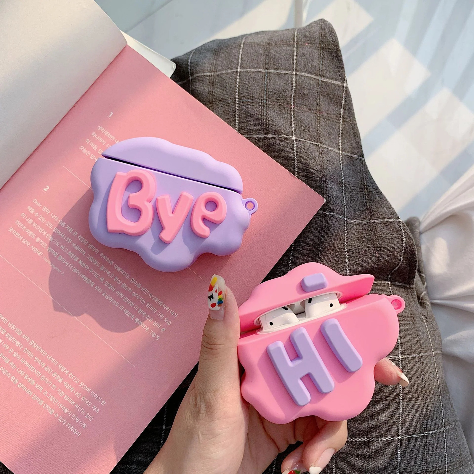 AirPod 2 Case 3D HI BYE Cloud Letter Cartoon Soft Silicone Wireless Earphone