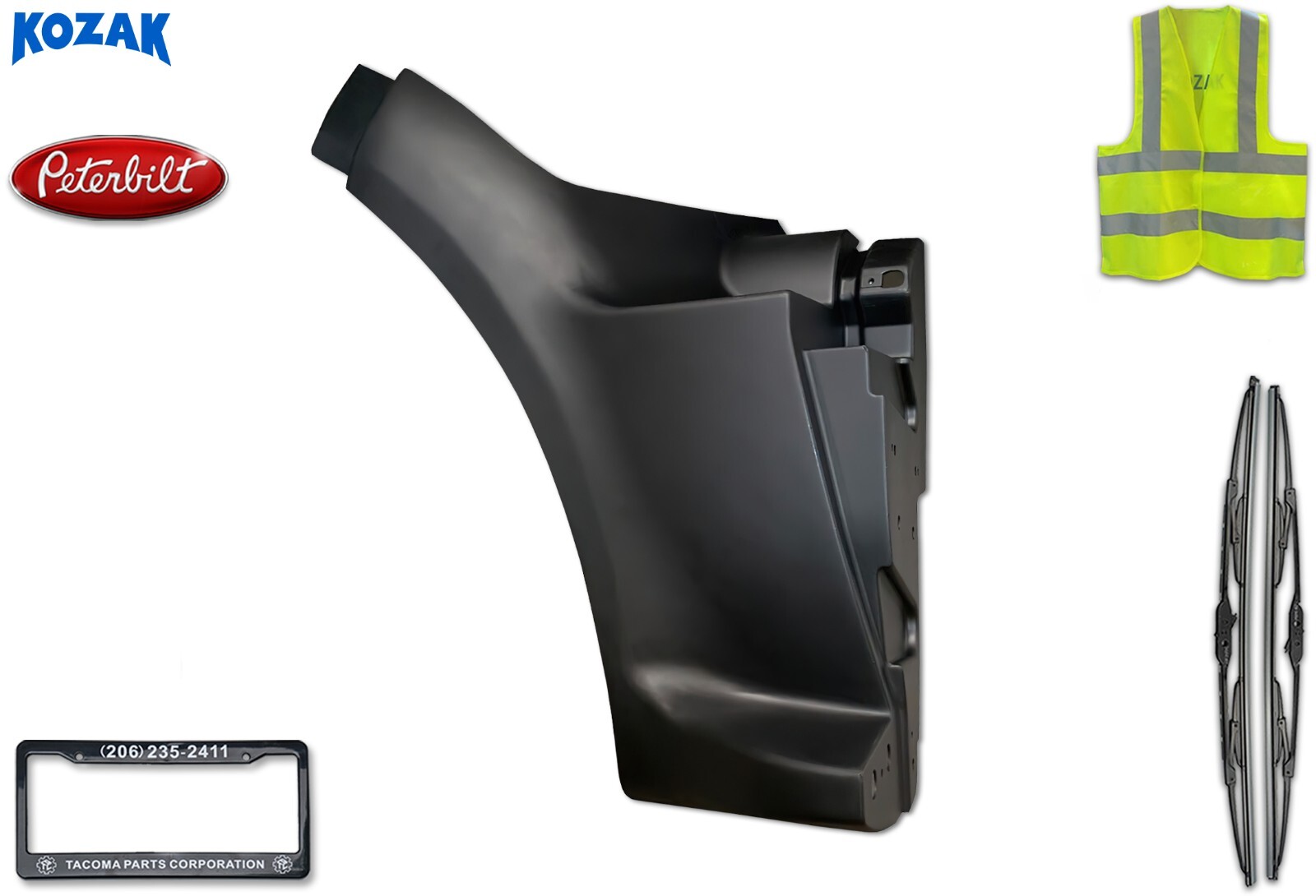Semi Truck Black Front Fairing (Left, Driver Side) for Peterbilt 587+Accessories