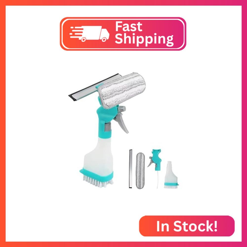 4 in 1 Window Cleaning Kit, Professional Window Vacuum Squeegee with Spray Bottl