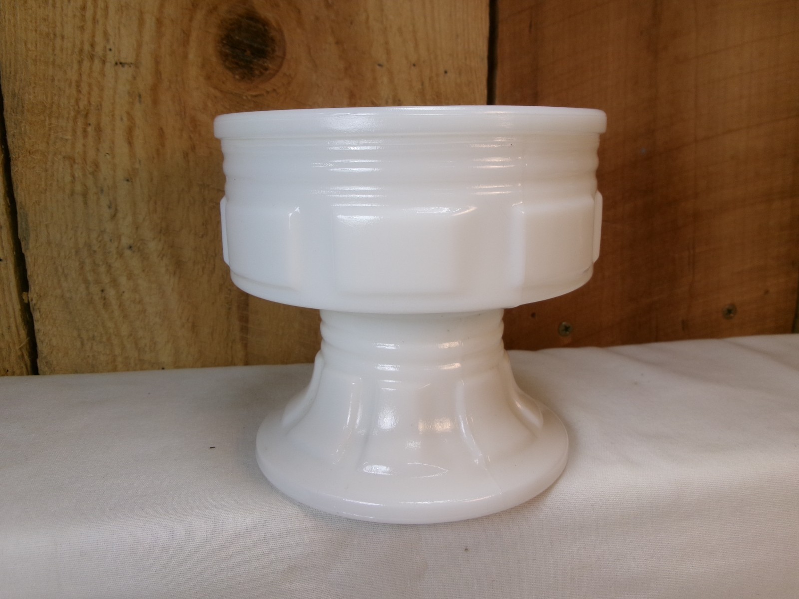 Vintage Randall Milk Glass Square Block Pattern 4.5" Pedestal Planter