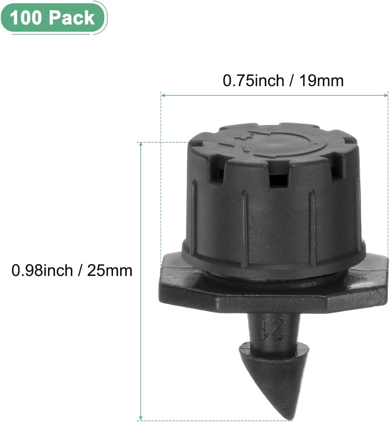 100-Pack 360 Degree Adjustable Irrigation Dripper, 1/4 Inch Barbed Emitter Dr...