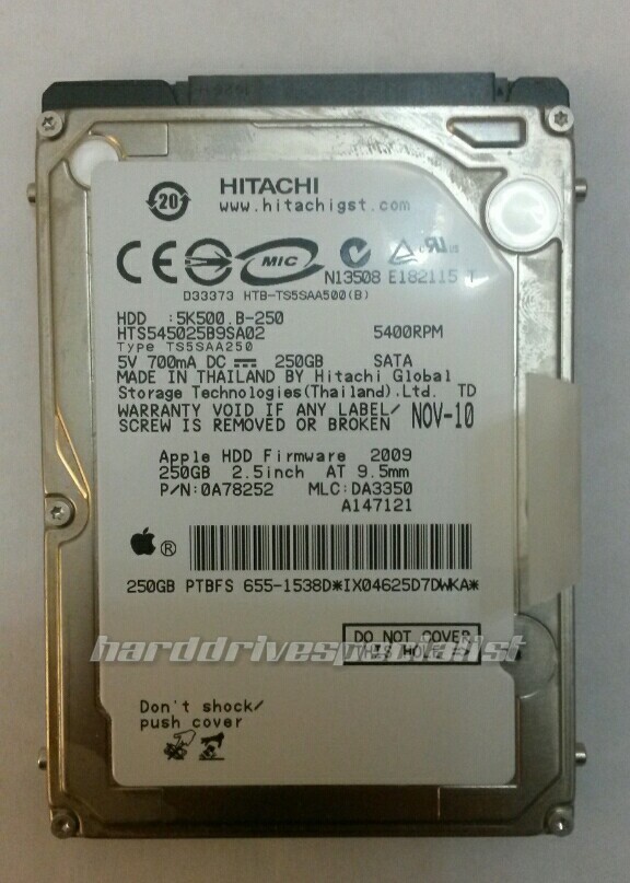 Hitachi HTS545025B9SA02 250GB SATA Drive 5400RPM P/N:0A78252 MLC:DA3350 F/W:2009