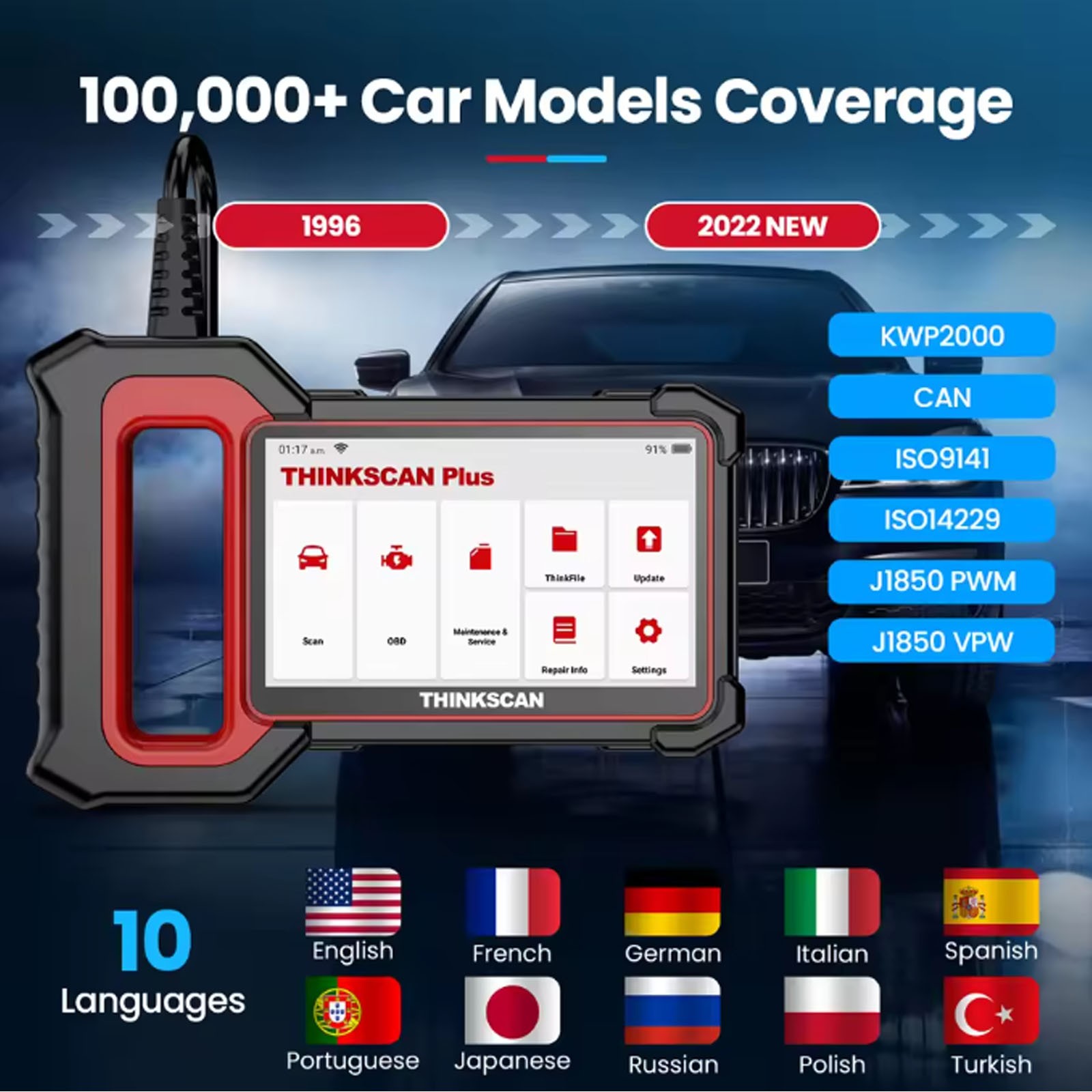 Thinkscan Plus S7 OBD2 Scanner Code Reader ABS SRS AC Car Engine Diagnostic Tool