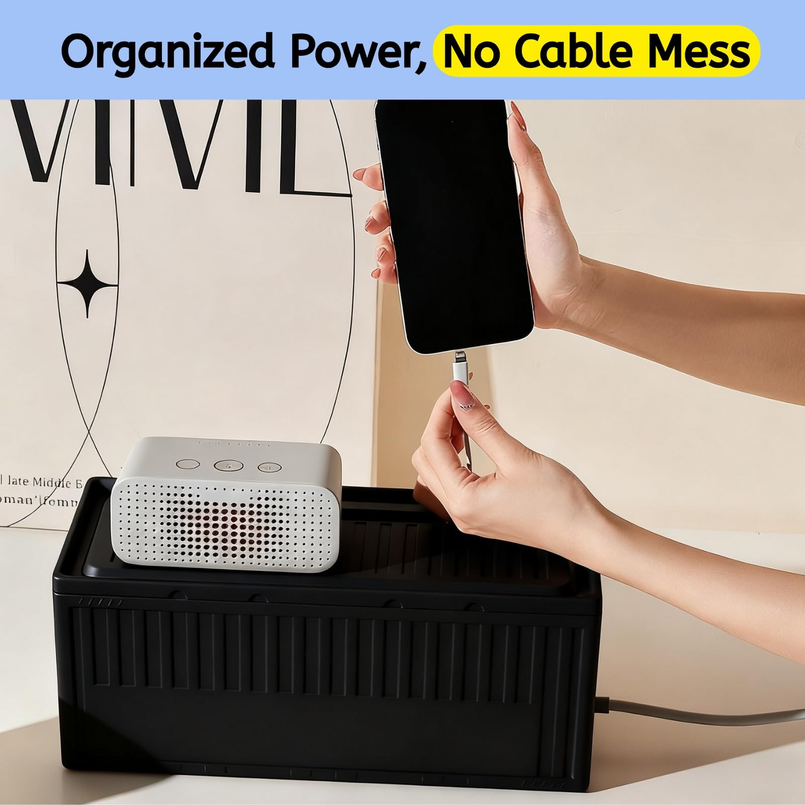Cable Box - [142Pcs] Management Kit, Medium Cord Hider Medium, Black