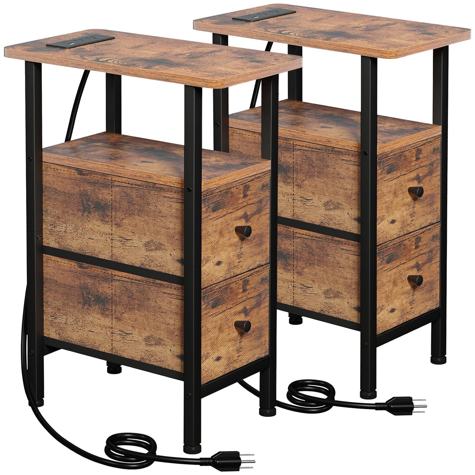 LOAKEKEL Narrow Nightstand with 15.74''D x7.87''W x 23.22''H, Rustic Brown