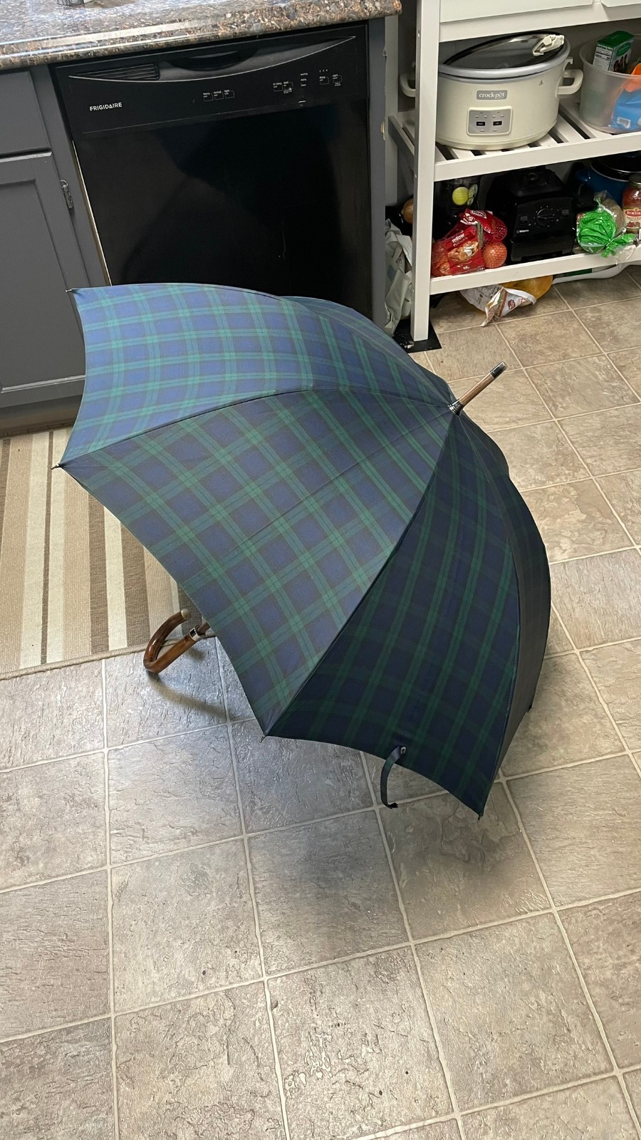 James Ince & Sons Gents Umbrella --Beechwood with Chestnut Handle, Tartan Fabric