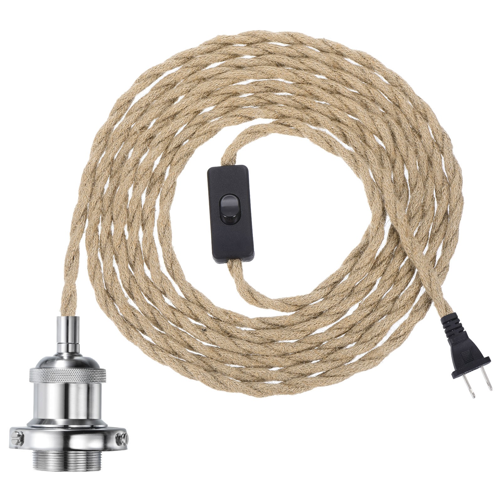15.4Ft Pendant Light Cord Bundle Plug in E26 Socket Vintage Twisted Rope Chrome